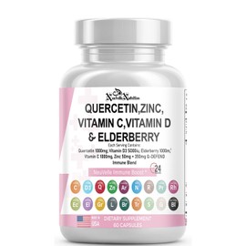 Quercetin, Zinc, Vitamin C, D3, Elderberry, Turmeric, Ginger, Bromelain, Garlic, Irish Moss, Nettle, L-Lysine, Reishi Mushroom, Rose HIPS & Black Pepper