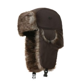 LLmoway Trapper Hat Warm Faux Fur Winter Hat with Ear Flaps Windproof Waterproof Snow Ski Hats for Men Women Cold Weather, Brown, XX-Large