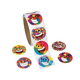 Fun Express - Funky Smile Face Stickers (100pc) - Stationery - Stickers - Roll - 100 Pieces