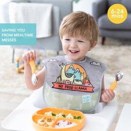 Bumkins - SuperBibs + Sleeved Bib - For Boys & Girls, Babies & Toddlers 6-24 Months - Lightweight, Durable, Waterproof - Catch-All Pocket - Wipeable & Machine Washable - No Prob-llama Green - 3 Pack