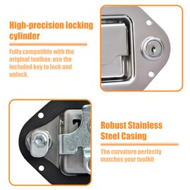 Truck Tool Box Latch Replacement- 304 Stainless Truck Toolbox Lock kit 4-3/8”x 3-1/4” with Washer for Truck, RV, Trailer, UTV, Camper（Opens Without a Key for Quick Access