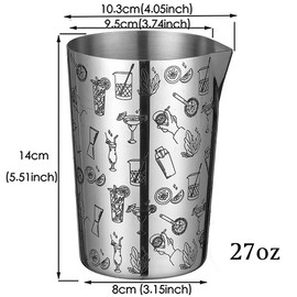 Stainless Steel Mixing Glass Cocktail Stirring Tin Etched with Cocktail themed patterns Bar Tools Unbreakable Accessories 27oz