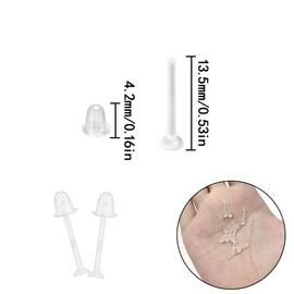 WELANE Clear Earring, 100PCS Plastic Cartilage Earring Posts for Men Women (Studs & Earplugs)