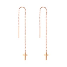 JewelryWe Jewellery Pull Through Earrings Stainless Steel Cross Star of David Long Chain Threader Ear Line Earrings for Women Girls Silver Gold Rose Gold, Stainless Steel