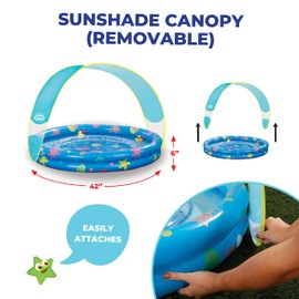 SunSmart Lazy River Kiddie Pool with Two Toy Duckies, Inflatable Kids Pool with Removable UPF50 Sunshade Canopy, Heavy Duty Toddlers Pool