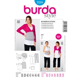 Burda Sewing Pattern 7239 Maternity Misses Size 10-22 Easy Knit Top Bolero Pants Belly Wrap