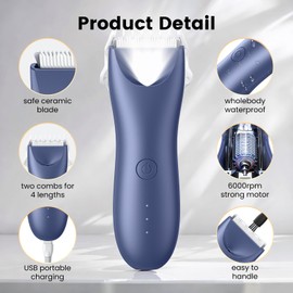 LEMULEGU Quiet Dog Hair Clipper,Lightweight 6000RPM Powerful Quick Charged Hair Remover Waterproof Paw Hair Trimmer Kits for Dogs and Cats Blue