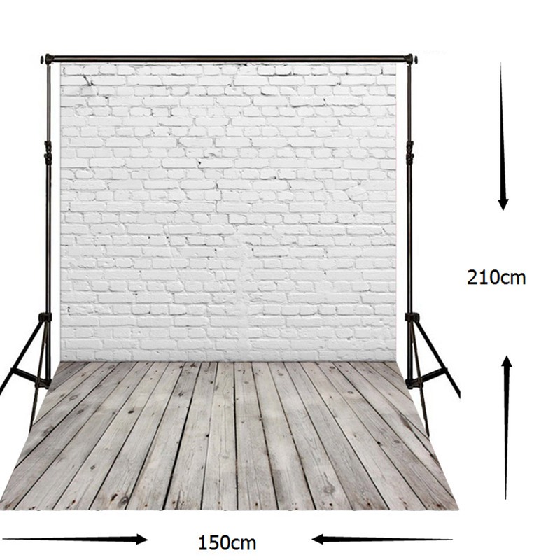 White Brick Wall with Wooden Floor Photography Backdrop Vinyl Photo