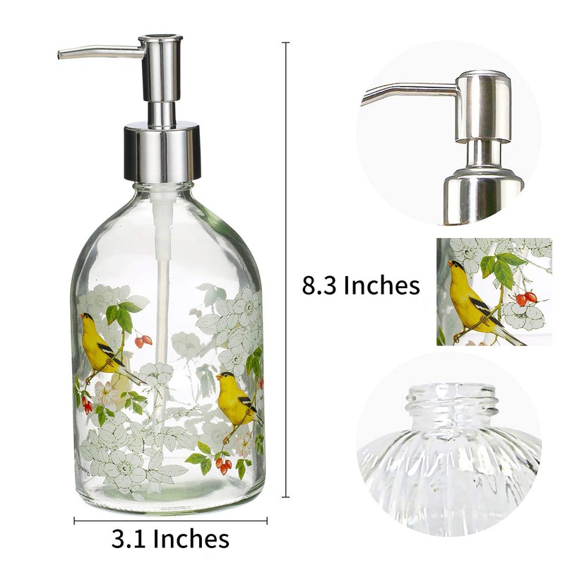 17oz Flower Glass Soap Dispenser Bottle with Plastic Pump,Set of