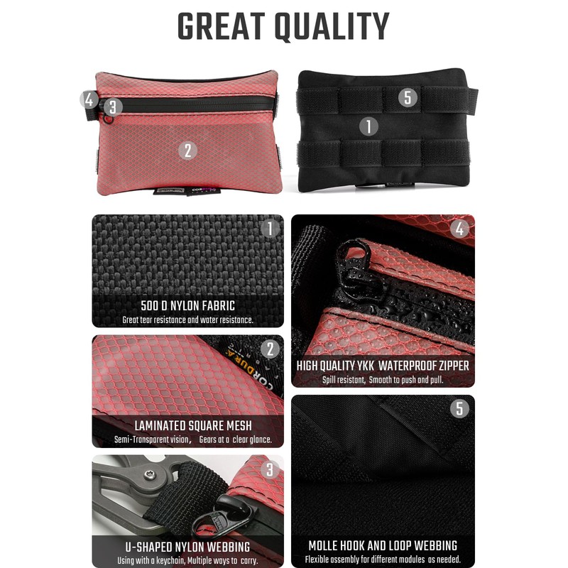 TACTICAL GEEK Storage A5 EDC Storage Pouch Set, Multi-Purpose Hook