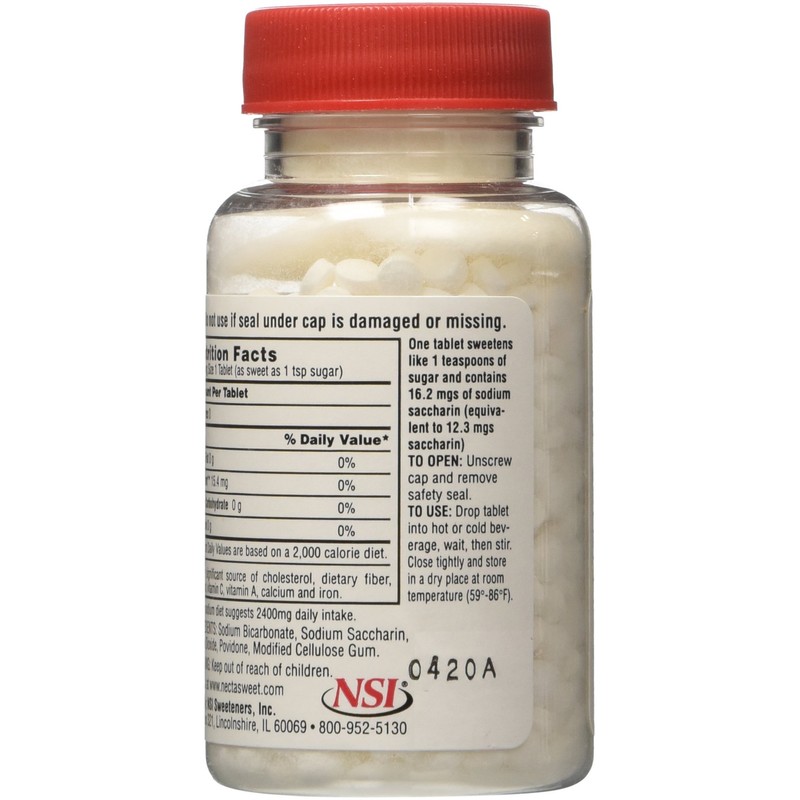 Necta Sweet Saccharin Tablets, 1/4 Grain, 1000 Tablet Bottle (Pack