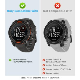 MoKo Rubber Sport Watch Band Compatible with Garmin Instinct 3 Solar 45mm/Instinct 3 Amoled 45mm, Adjustable Watch Band Replacement Waterproof Lightweight Strap Wristband, Graphit Gray