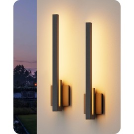 GOEBLESON 23" Outdoor Wall Lights 2 Pack, 1800LM LED Porch Lighting 3000K, IP65 Waterproof & Rustproof Sconce Fixtures for Patio, Garage, Garden, Dark Sky Friendly Glare-Free Design, Black B12HBP205