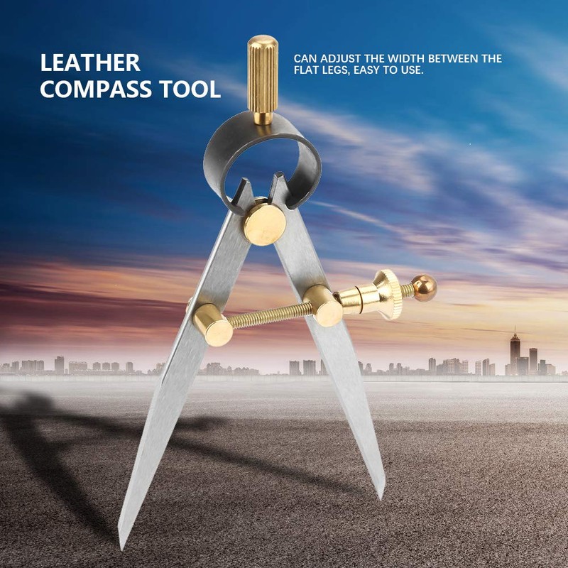 Professional Leather Compass, Adjustable Lockable Steel Wing Divider Rotating Scratch