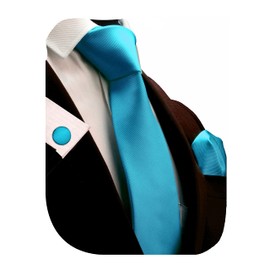 GUSLESON - Juego de gemelos cuadrados de 8 cm, corbata y bolsillo de color sólido para hombres + caja de regalo, Azul Turquesa, general