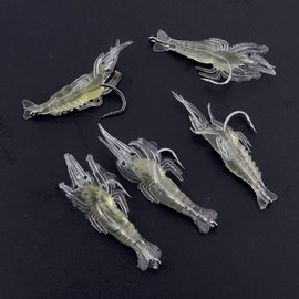OriGlam 5pcs Soft Shrimp Lure, Artificial Soft Shrimp Lures Bait, Shrimp Simulation Soft Prawn Lure Bait Hook Bass Fishing Lures for Saltwater Freshwater Bass Trout Catfish