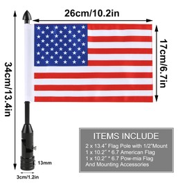 Motorcycle Foldable Flag Mount For Harley Touring Honda Goldwing CB VTX CBR Yamaha, Suitable 1/2" Round Luggage Rack flagpole mounts Accessories（2 Pack）