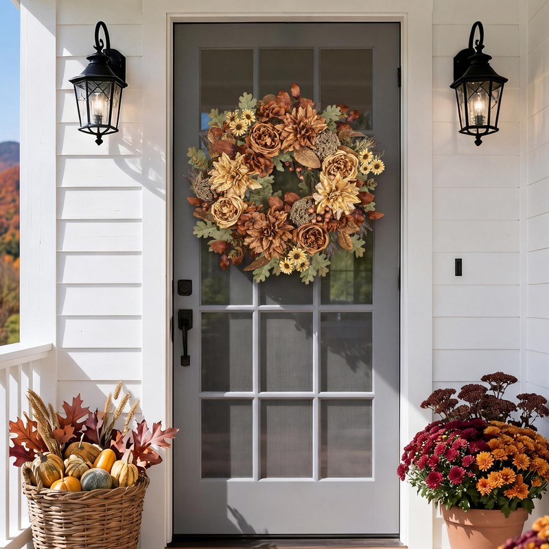 MDSTBN 24in Fall Wreaths for Front Door Artificial Autumn Wreath