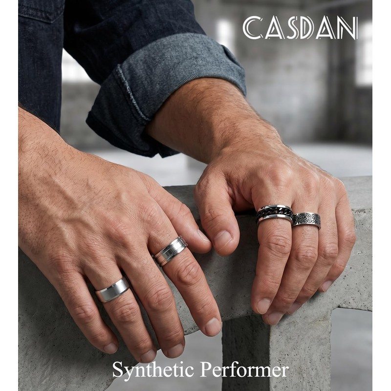 CASDAN 12Pcs Stainless Steel Vintage Signet Rings for Men