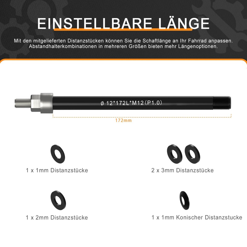 NICEDACK Thru Axle Adapter M12 x 1.0-160-172 mm for Bicycle