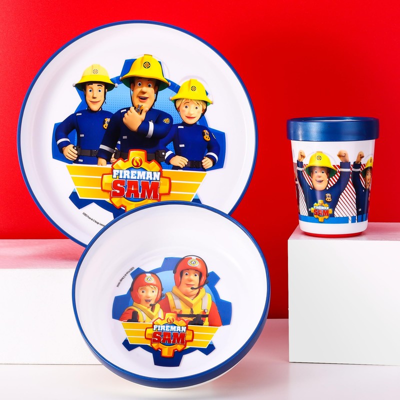 Fireman Sam 3pcs Bicolor Premium Kids Dinner Tableware Set Plate,