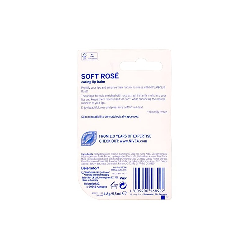 Nivea Soft Rose Lip Balm, 5 g