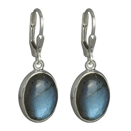 I-be, Labradorite Gemstone Earrings Oval 925 Silver Length 3.3 cm in Gift Box 392812 g KB, Sterling Silver, Labradorite