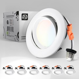ASD Retrofit 4 Inch Gimbal LED Recessed Light - White Trim 10W 811LM 2700/3000/3500/4000/5000K Adjustable Dimmable LED Downlights | Rotating Swivel Directional Eyeball Lighting, ETL 6 Pack