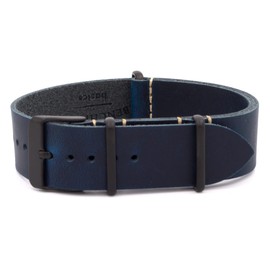 Benchmark Basics Leather Watch Band - Crazy Horse Oiled Leather One-Piece Watch Straps for Men & Women - Choice of Color & Width - 18mm, 20mm, 22mm or 24mm (22mm, Navy Blue PVD)