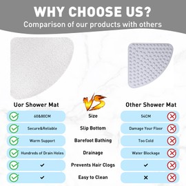 Corner Shower Mat Non Slip: 60x60cm Loofah Shower Mats for Inside Shower - Quadrant Shower Tray Matt Anti Mould for Elderly