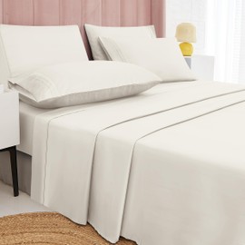 MICORAL ProBreathing Queen Sheet Set 6pcs | 60% Microfiber 40% Rayon Derived from Bamboo | 16" Deep Pocket | Cool and Ultra Soft Bedding Sheets | Hotel Luxury Bed Sheet | Cream White