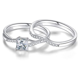 AVECON Wedding Rings for Women Cubic Zirconia Cz Sterling Silver Vintage Engagement Rings Bridal Sets