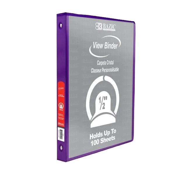 Bazic Case of 6 Purple 1/2" Binders - NEW 3-Ring