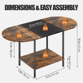 KANEODOT Small Coffee Tables for Living Room,Mid Century Oval Center Table with Storage Shelf and Wood Tabletop,2-Tier Farmhouse Narrow Cocktail Tea Table for Small Space,Small Apartment,Rustic Brown