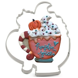 LILIAO Pumpkin Spice Latte Cookie Cutter - 3.9 x 4.2 inches - Stainless Steel - By Janka