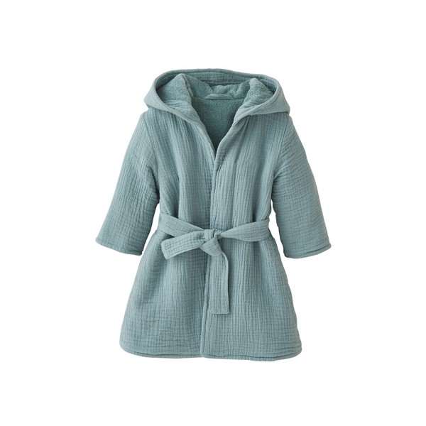 Vertbaudet Organic Collection: Baby Animal Muslin Bathrobe, peacock blue