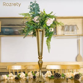 Rozrety 4 Pcs Gold Vase Wedding Centerpieces for Tables 22.5" Tall Gold Vases for Centerpieces Table Decorative Metal Flower Stand for Wedding Party Dinner Centerpiece for Anniversary Ceremony Decor