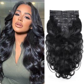 Mihugass Extensiones De Cabello Con Clip De Pu Sin Costuras, Cabello Humano Real, Invisible, Trama De Piel De Pu, Clip De Onda Corporal, Extensiones De Cabello Humano 100% Sin Procesar, 8 Piezas Con 1