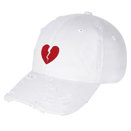 JPAK Broken Heart Vintage Dad Hat Frayed Embroidered Cap Symbol Logo White