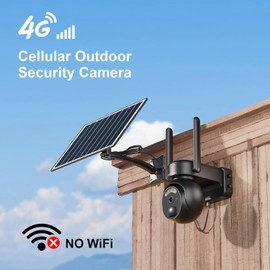 No WiFi Security Camera Outdoor Wireless, 4G LTE Cellular Security Camera No Internet Needed, SIM Card Camera Solar Powered, PIR Sensor, 360 PTZ, 2K Color Night Vision, 64GB SD Card, (US Version)