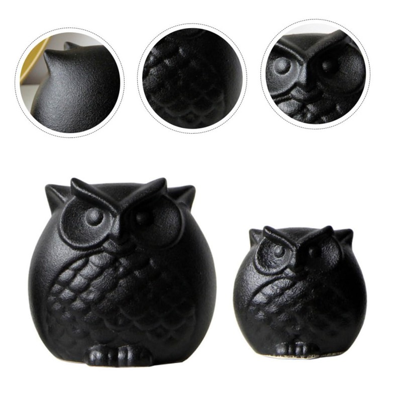 Ciieeo 2Pcs Black Ceramic Owl Figurines Creative Owl Shaped Statues