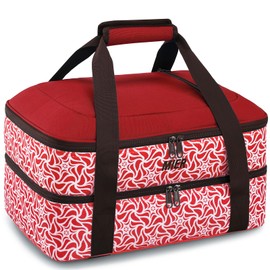 MIER Insulated Casserole Carrier Fits 9"x13" Baking Dishes/Foil Pans, Double Food Carriers Bag Thermal Holder for Hot or Cold Food Lasagna Lugger Potluck Parties Picnic Travel, Red