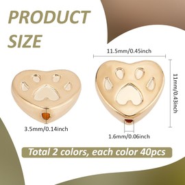 PH PandaHall 80pcs Paw Print Herz Perlen, Bär Katze Hund Pfotenabdruck Herz Charms Antikes Silber Gold Tier Fußabdruck Perlen Herz Abstandshalter Perlen für Armband, Halskette