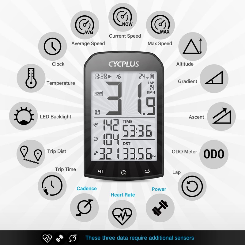 CYCPLUS GPS Bike Computer Waterproof Bicycle Speedometer and Odometer ANT+