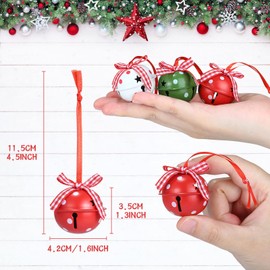 Naler 24 Pieces Christmas Jingle Bells with Ribbon Metal Cutout Craft Bells Hanging Ornaments for Christmas Tree Xmas Decoration, Red Green White, 1.57”