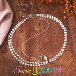 GORTIN Sequins Boho Head Chain Gold Headpiece Egyptian Headband Hair Accessories for Women (Silver, Free size)