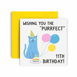 Huxters Birthday Cards for Women – Wishing You the Purrfect 11th Birthday Card for Her – Funny Birthday Cards for Girl - Daughter - Sister 11th Birthday Card with Envelope (11th)