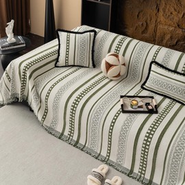 MDSASFD Striped Couch Cover Blankets, Boho Couch Covers, Sofa Blanket Cover for Dogs, Medium Couch Covers for Recliner and Chair, Chenille Sofa Covers Washable Sectional(1pc/Green/59 x 71")