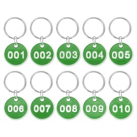 PATIKIL 1-10 Number Tags, 10Pcs Round ID Number Key Tags Aluminum Alloy Marking Identification Label with Metal Rings for Luggage Dormitory Keychain Lockers, Green