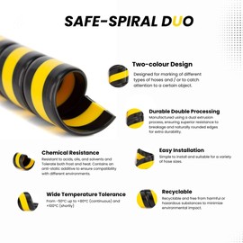 Safeplast Safe-Spiral DUO Hydraulic Hose Spiral Wrap Ø 12 mm, Durable Cable Spiral and Pipe Cover Protector, Flexible Sleeve, Protective Tube for Bundling Hoses and Cables, Black-Yellow, 10 m Length